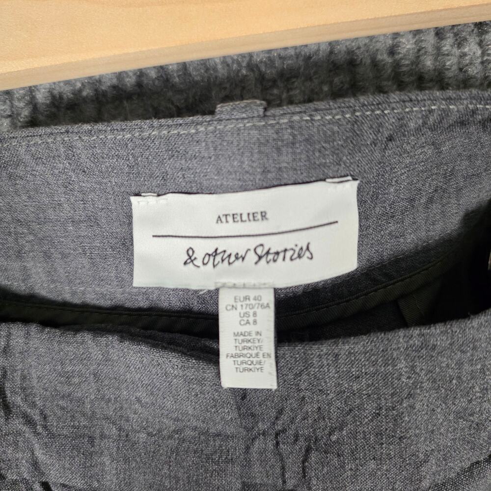 & Other Stories Gray Wide Leg Trousers High Waist Pleated US 8 - Picture 2 of 5